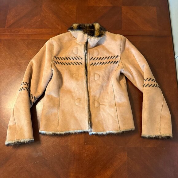 Vintage Reversible Shearling & Faux Fur Toggle Coat Women's Size S 19" ptp - Picture 2 of 14